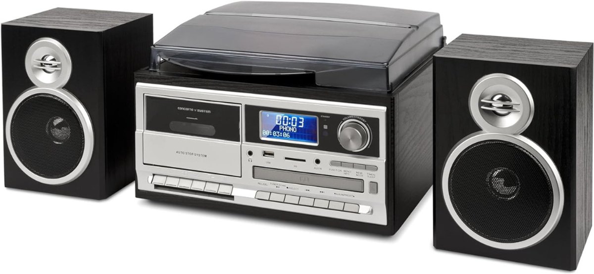 SCH® Platenspeler met Speakers - Platenspeler - Zwart - ‎50cm x 50cm x 28cm