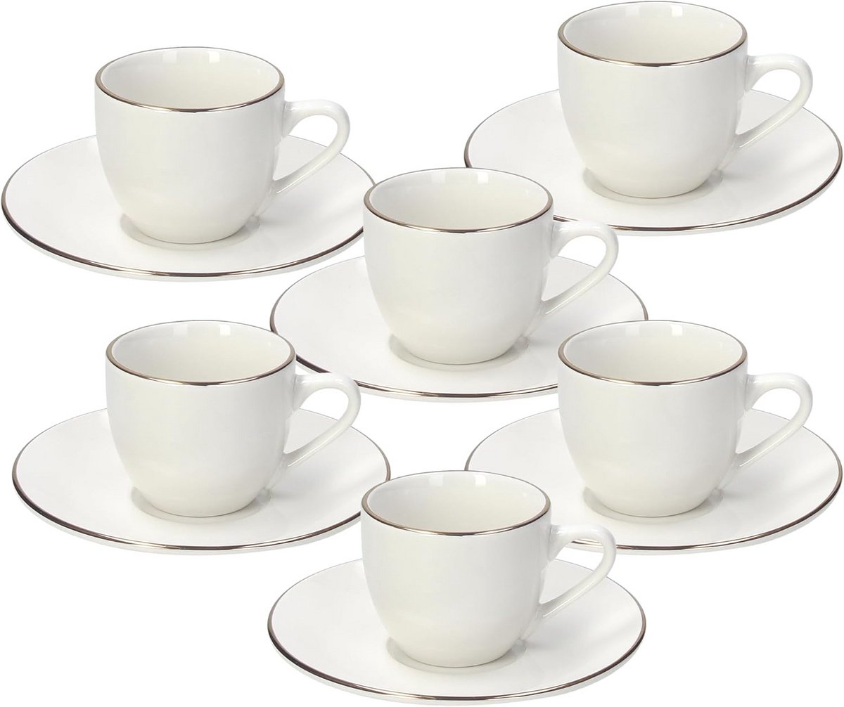 Set van 6 Koffiekopjes met Schoteltjes - Wit Porselein