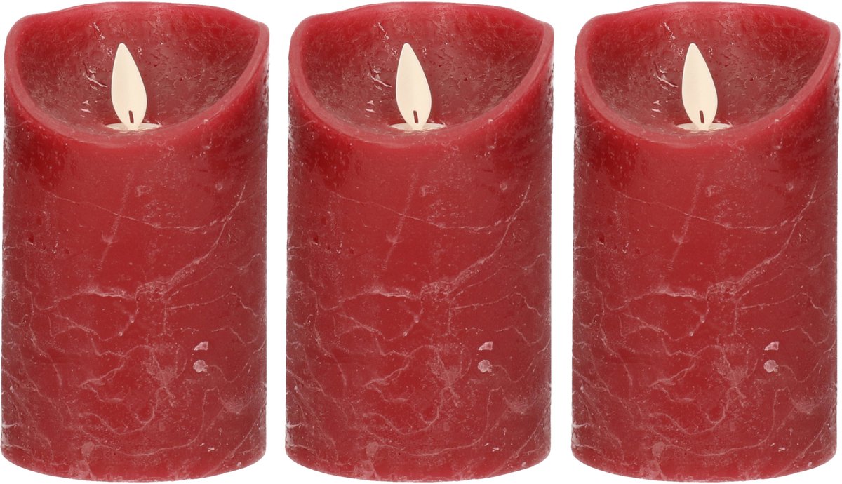 Anna's Collection Led kaars/stompkaars - 3x - bordeaux rood - H12,5 x D7,5 cm - wax - bewegende vlam