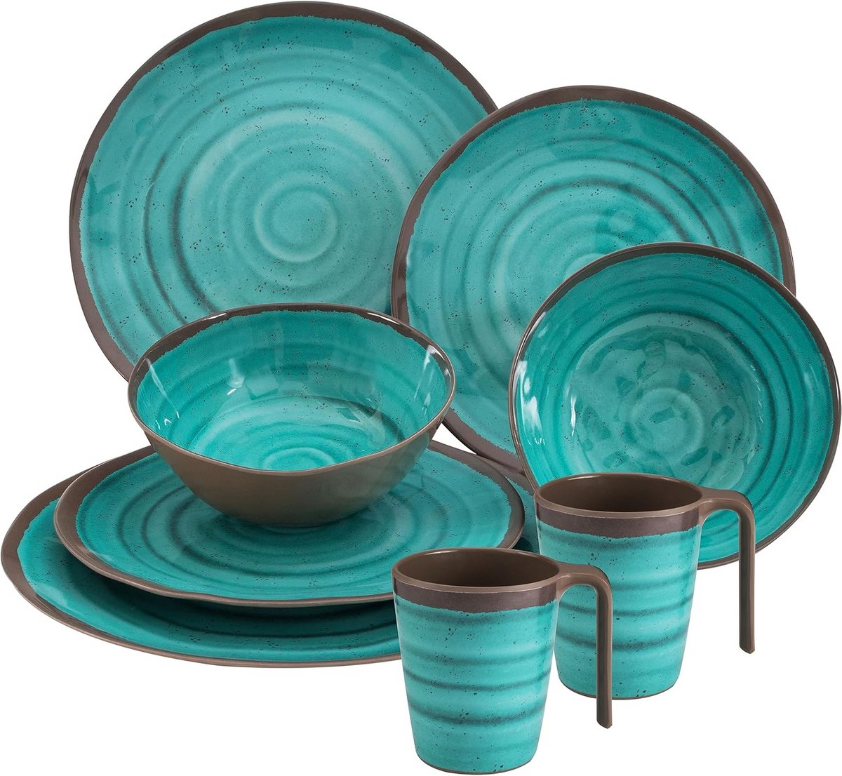 Melamine Servies Set voor 2 Personen 8 Delig Groen Bruin Camping Geschikt