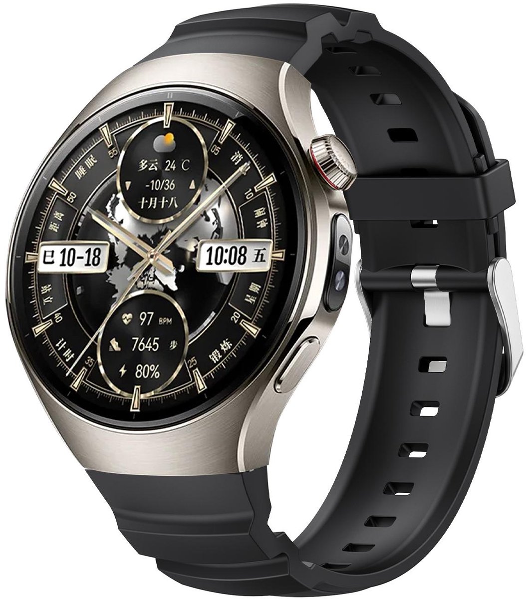 By Qubix - Contour siliconen band 'True Fit' - Zwart - geschikt voor Huawei Watch 5 - 46mm