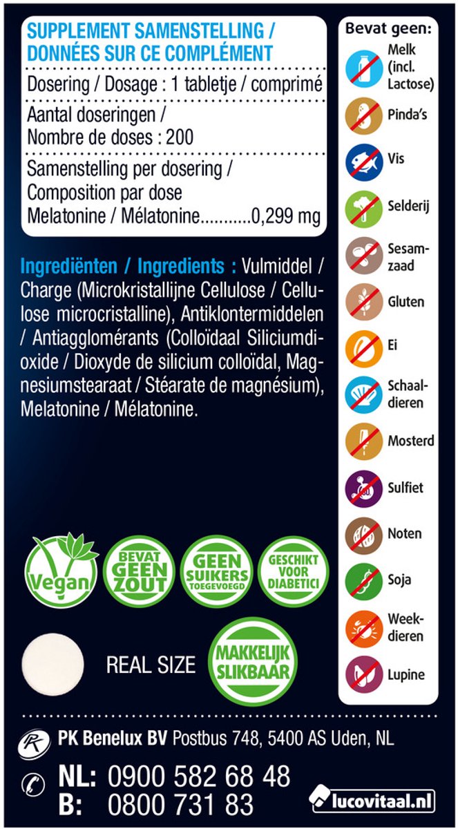 Lucovitaal - Melatonine Puur 299 mircogram - 200 tabletten - Voedingssupplement — afbeelding 6