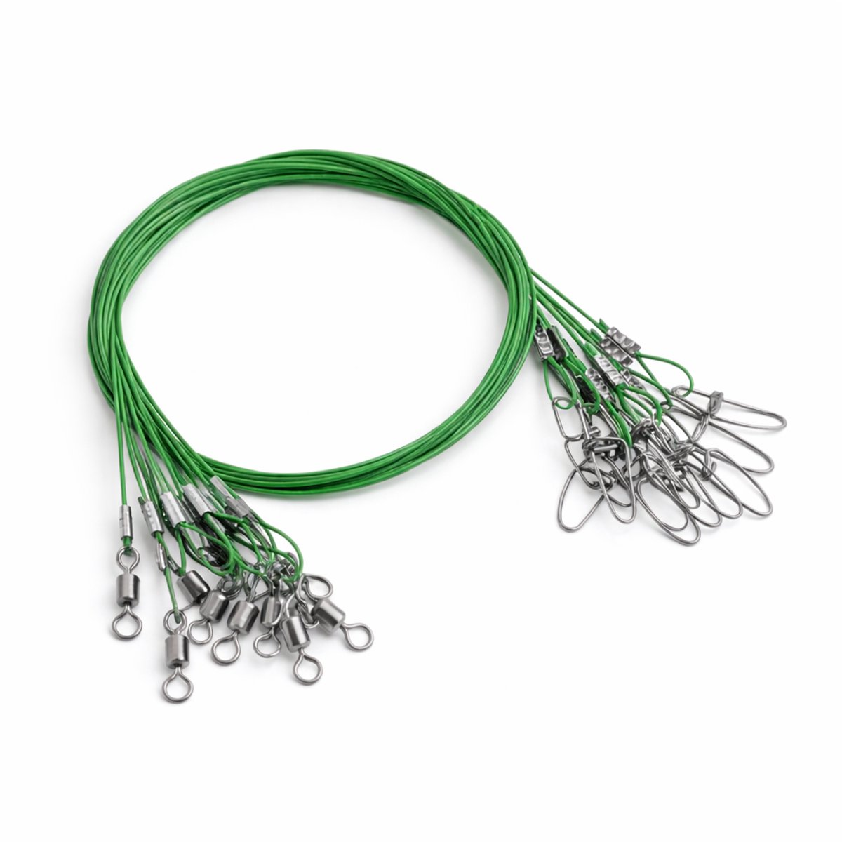 S&D | 10x Stalen Onderlijnen – Extra Sterk 68kg – 50cm – Voor Meerval, Snoek & Grote Zeevis - Groen
