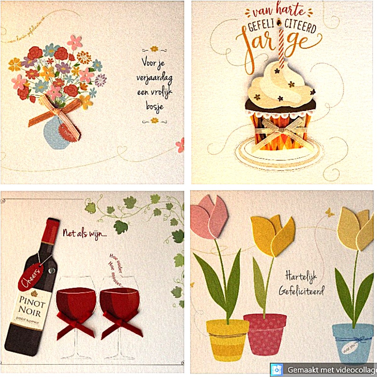 4 Luxe Wenskaarten Paperclip Paperwork Verjaardag - Kaart - Verjaardagskaart - Wenskaart Set - 4 Motieven - Greeting Card - Grusskarte - Carte De Vœux - Dubbele Kaart - Rechthoek - Met Envelop - 15x12cm - Gratis Verzonden