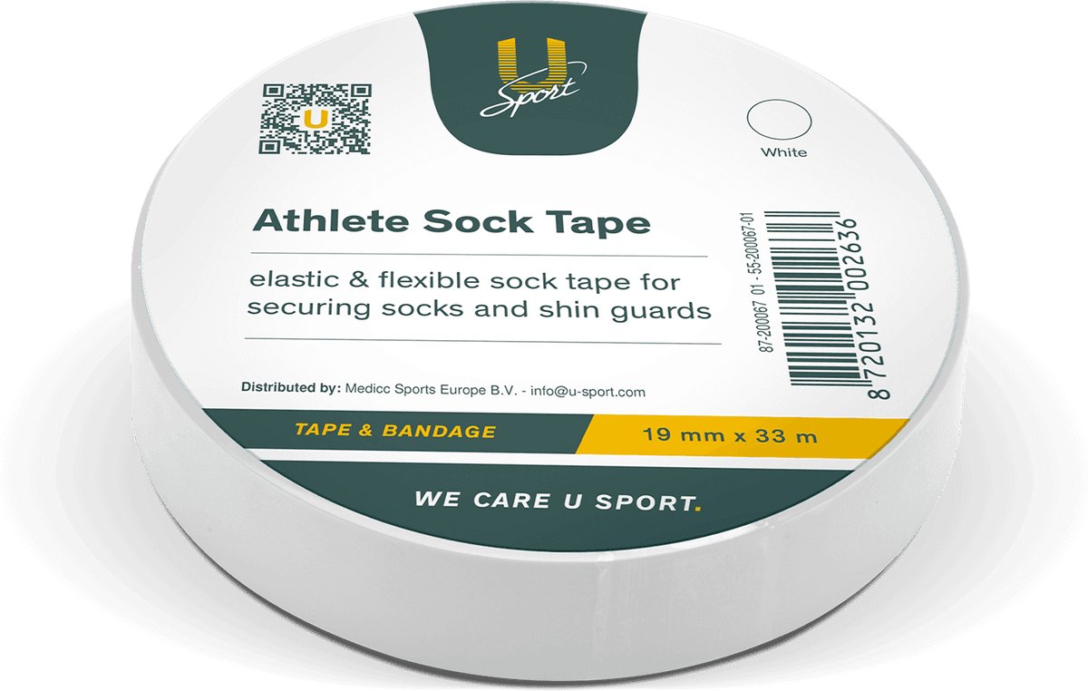 U-Sport Athlete Sock Tape - Sokkentape - Elastisch & Waterbestendig - Fixatie Scheenbeschermers - FIFA/KNVB goedgekeurd - 1 Stuks - Wit