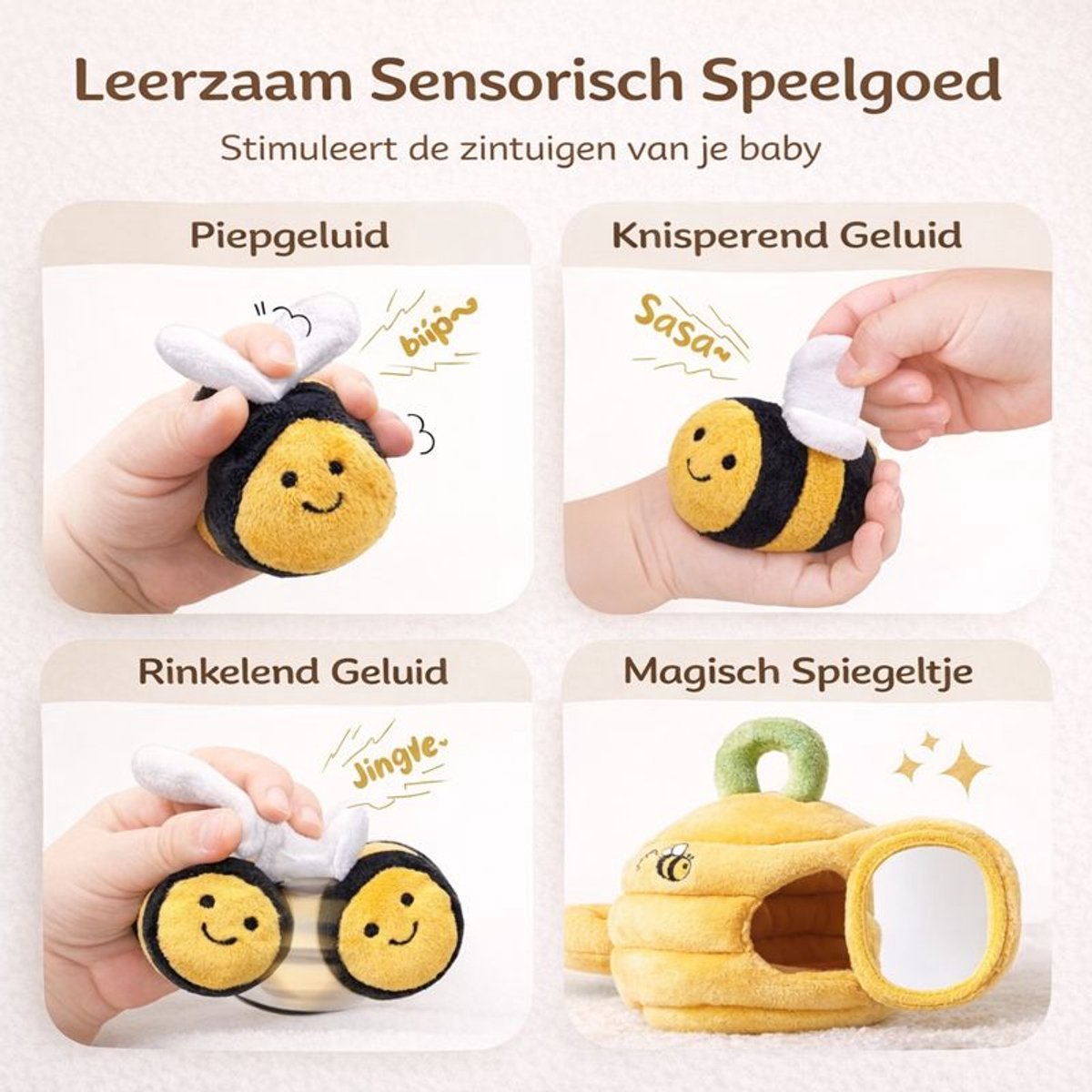 Baby Speelgoed 6 Maanden tot 12 Maanden - Sensorisch Pluche Bijenkorf Speelgoed voor Baby 1 jaar 2 jaar - Rammelaar, Knisperpapier, Spiegel - Montessori Speelgoed voor Peuters van 0-2 jaar - Sinterklaas Cadeautjes Baby — cadeau in Spellen & Speelgoed - foto 2