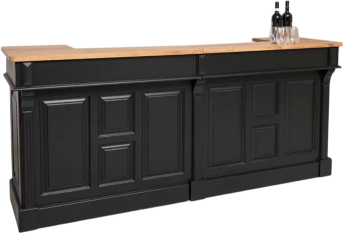 massief eiken houten bar/toonbank/balie/receptie - 240 cm - zwart/naturel eiken