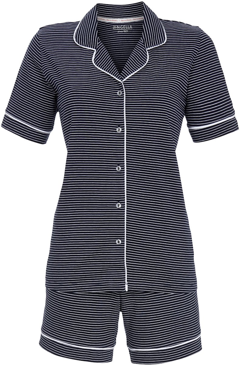 Ringella Katoenen doorknoop shortama streepjes Ringella - Blauw - Maat - 48