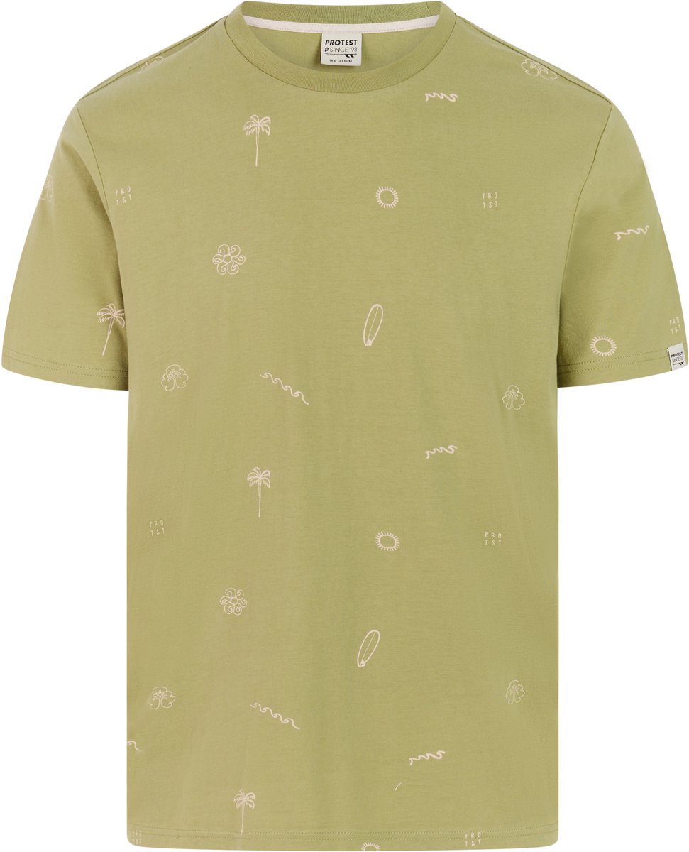 Protest PRTKeely T-shirt Heren Korte mouwen Ronde hals Crème Groen