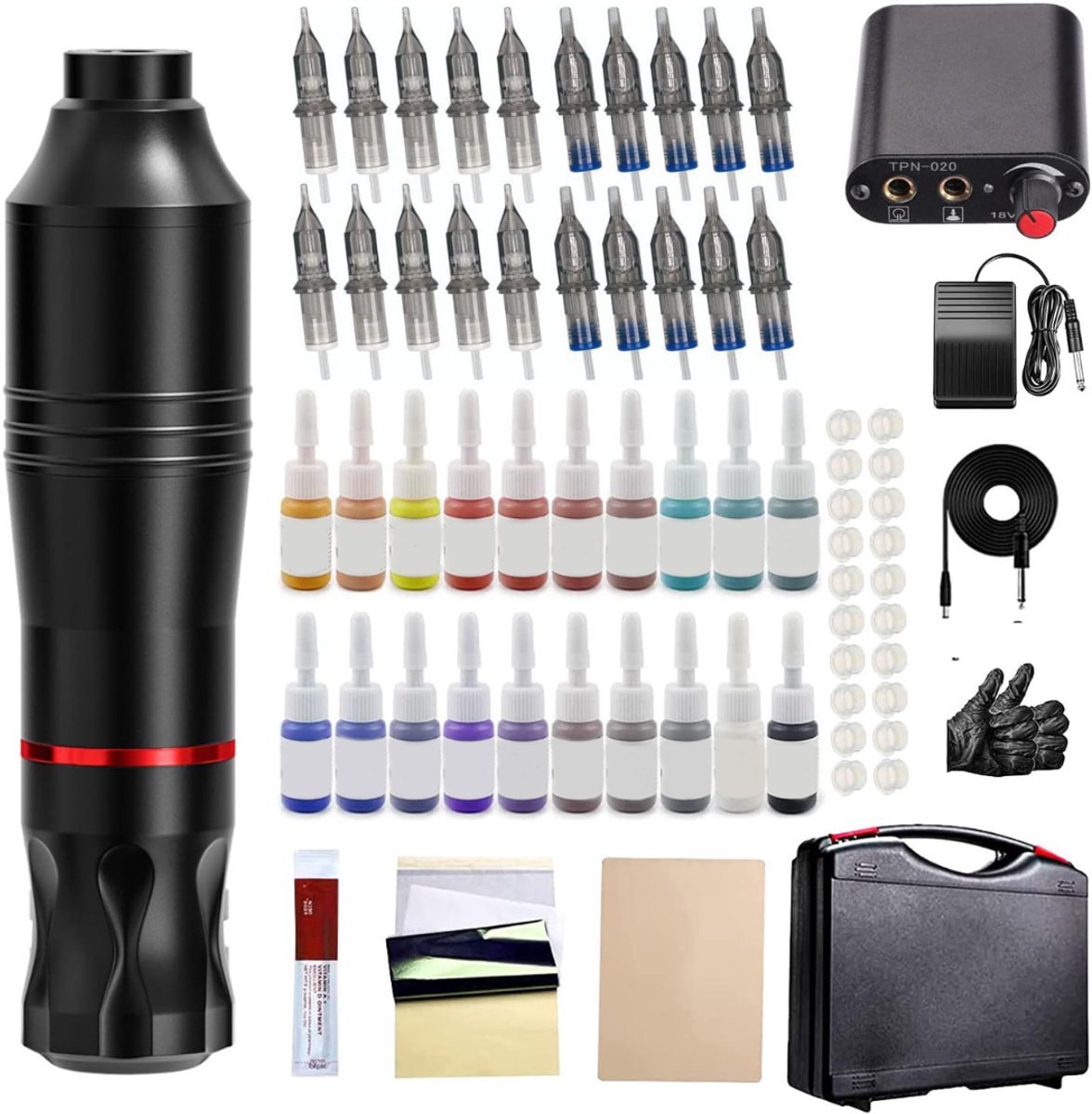 Hoge Kwaliteit Tattoo Machine met Accessoires - NBAP® Tattoo Machines Draadloos - Tattoo Set Inclusief Inkt en Naalden - Tattoo Kit met Opbergkoffer - Voor Professionals en Beginners - Zwart