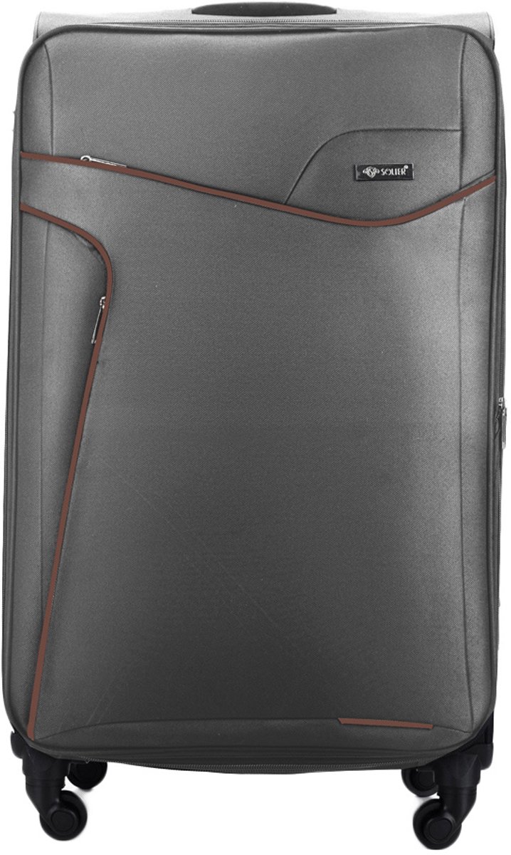 Solier STL1651 - Reiskoffer middelgroot M - Softcase - Uitbreidbaar - 4 zwenkwielen - Grijs/Bruin