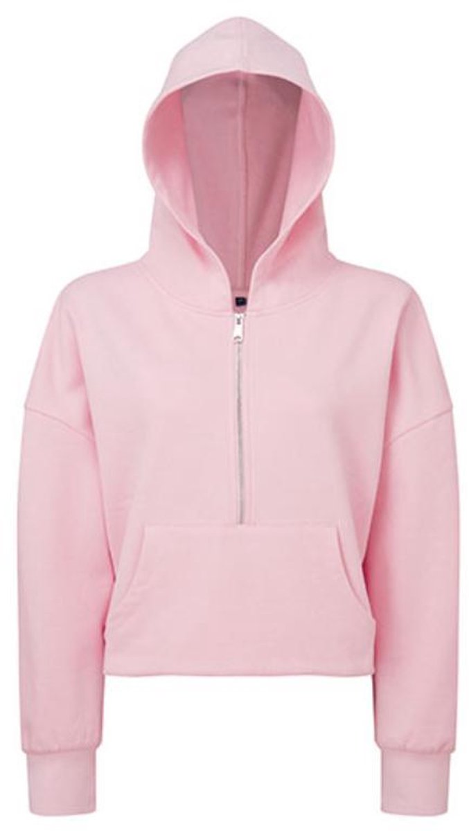 TriDri - Dames Hoodie met halve Rits - Light Pink maat S/M