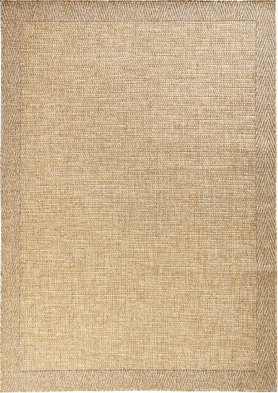 TAPISO Yucana Buitentapijt - Flatweave Vloerkleed Buiten & Binnen - Modern Gemêleerd Design met Frame - Weerbestendig & UV-bestendig - Creme Beige 80x150