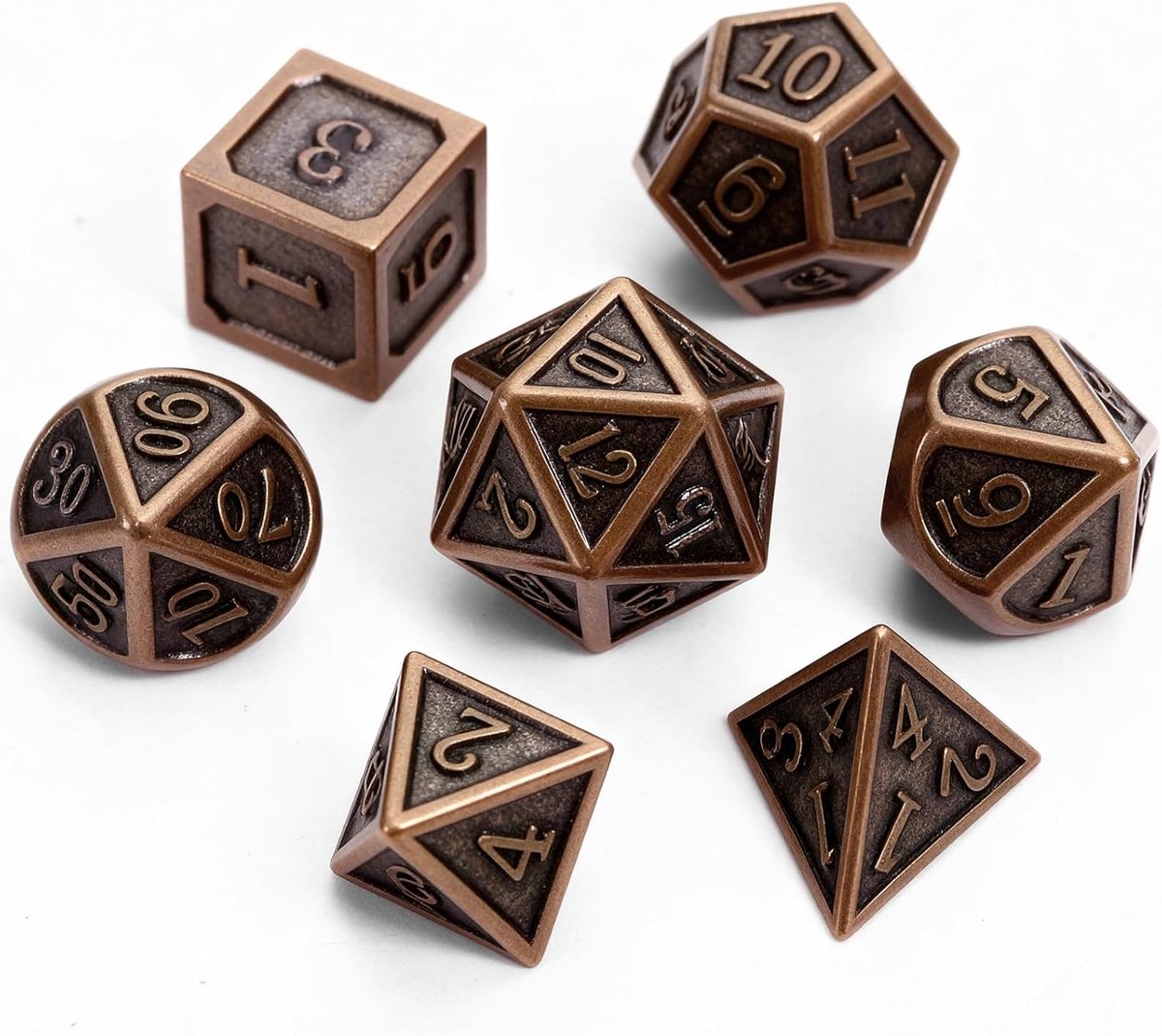 Set van 7 Metalen Polyedrische Dobbelstenen voor Dungeons & Dragons en RPG Spellen