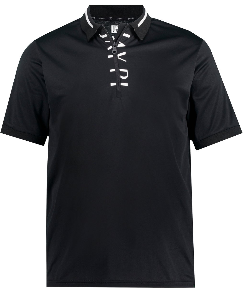 JAY-PI - Heren - Poloshirt golf zipper korte mouwen contrastkleurige details - Zwart - Maat 7XL