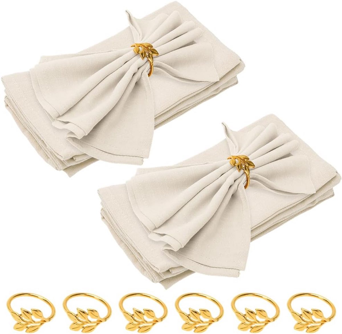 Set van 6 Linnen Stoffen Servetten met Ringen - 40x40 cm Beige