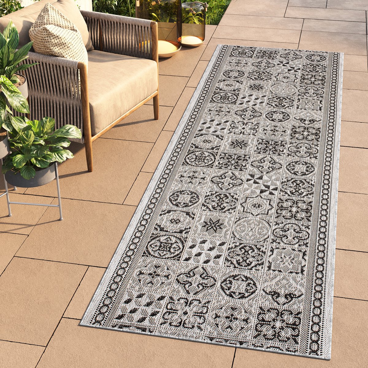 Tapiso Melissa Loper Laagpolig Grijs Indoor Outdoor Vloerkleed Maat- 60x600