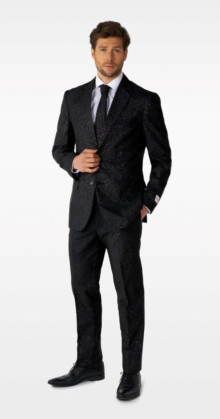 OppoSuits Glitzy Glitter - Heren Pak - Glitter Kostuum - Kerst - Oud en Nieuw - Carnavalskleding - Zwart - Maat EU 48