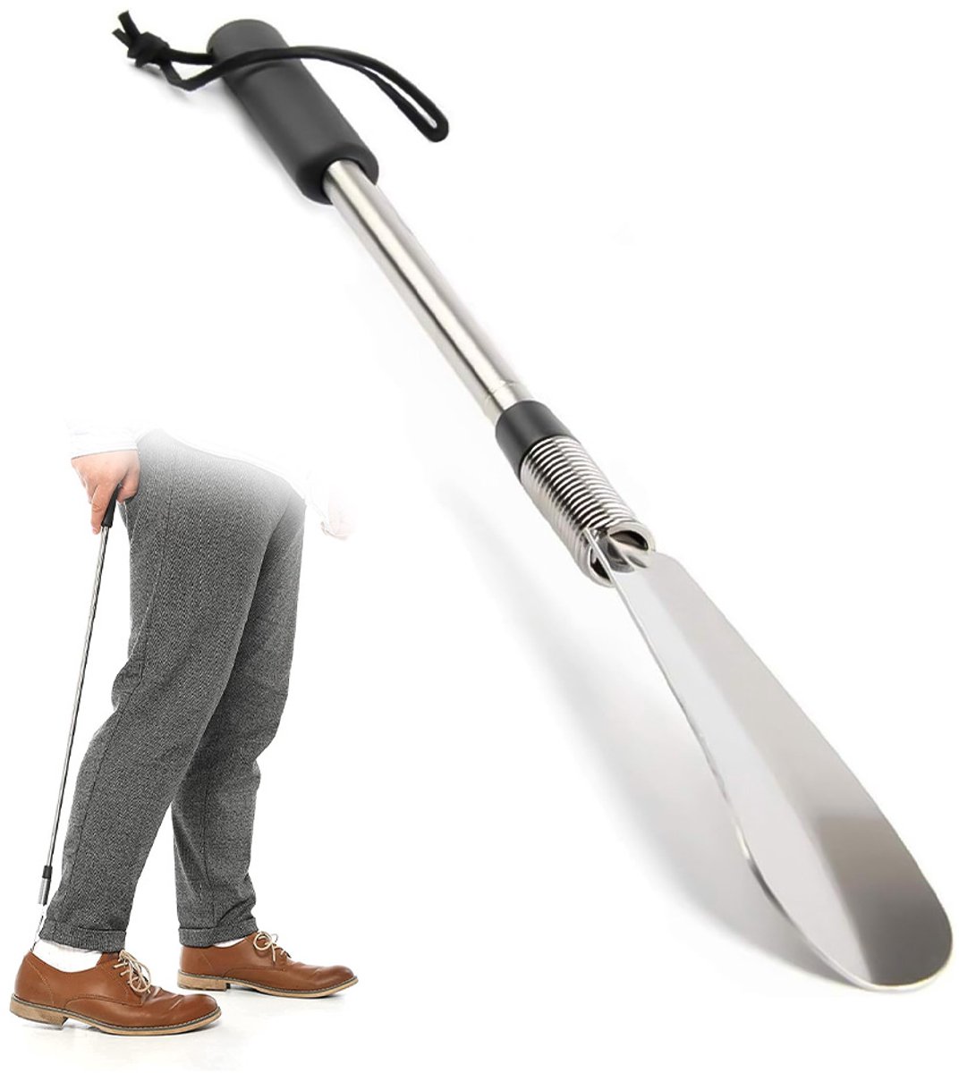 Schoenlepel - Telescopische Functie - Roestvrijstalen Materiaal - Zwart - 80 cm