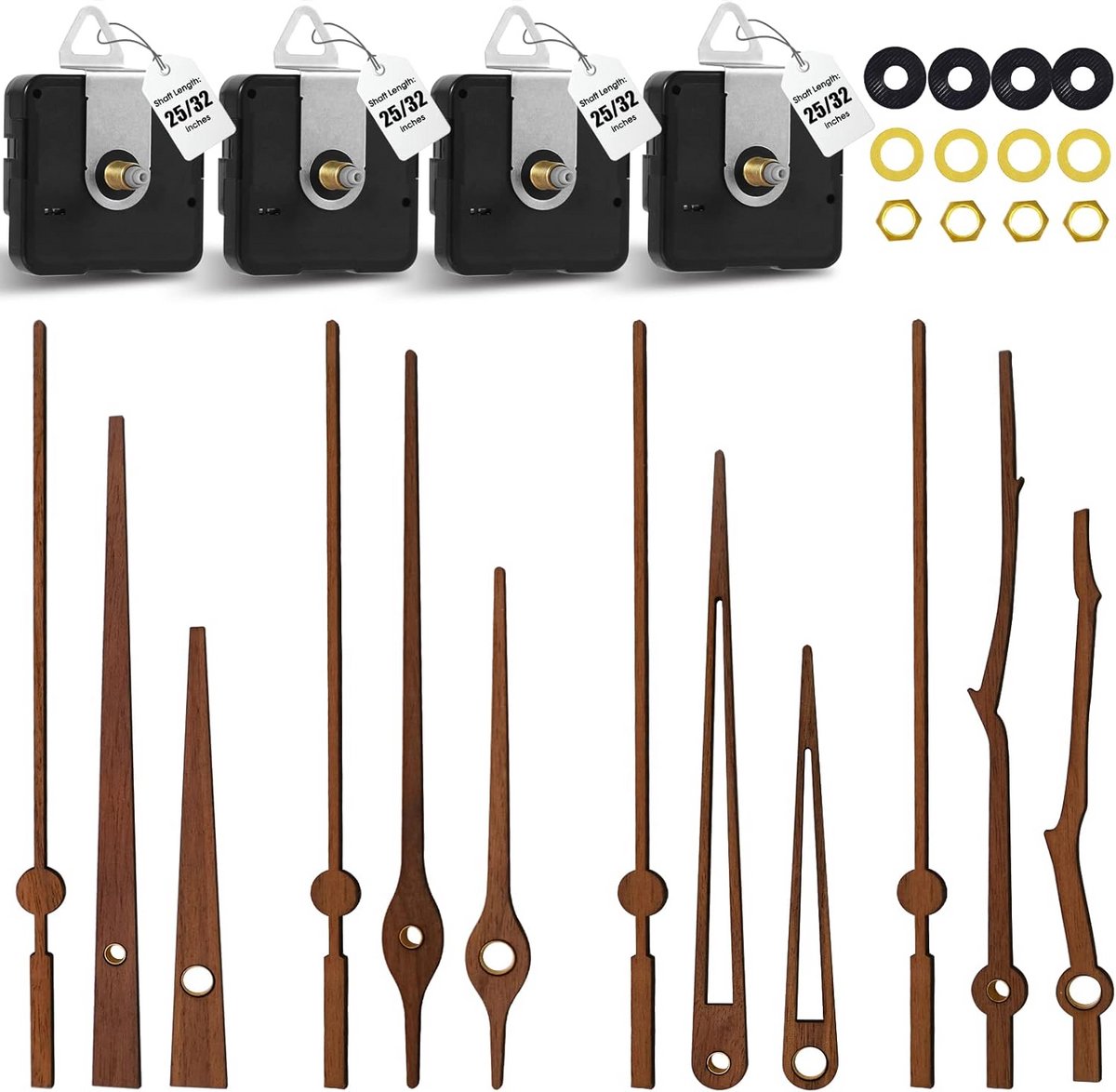4 Stuks Klokwerk Vervangingsset met Walnoothouten Wijzers voor Grote Klokken