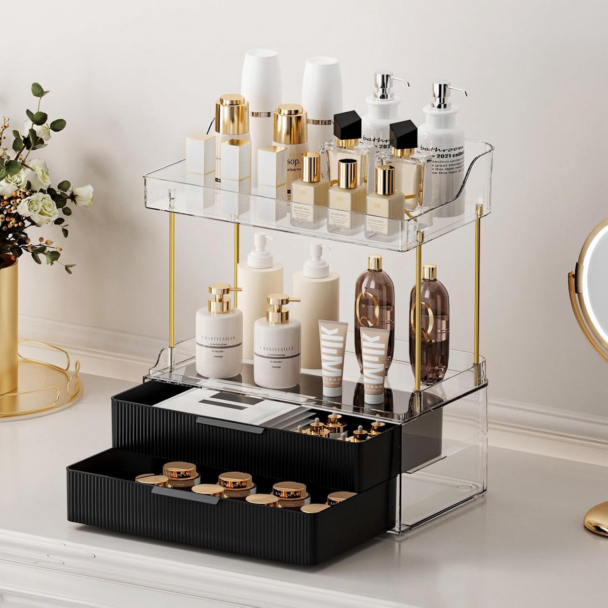 Grote 2-Laags Make-up Organizer met Lades voor Opbergen Cosmetica