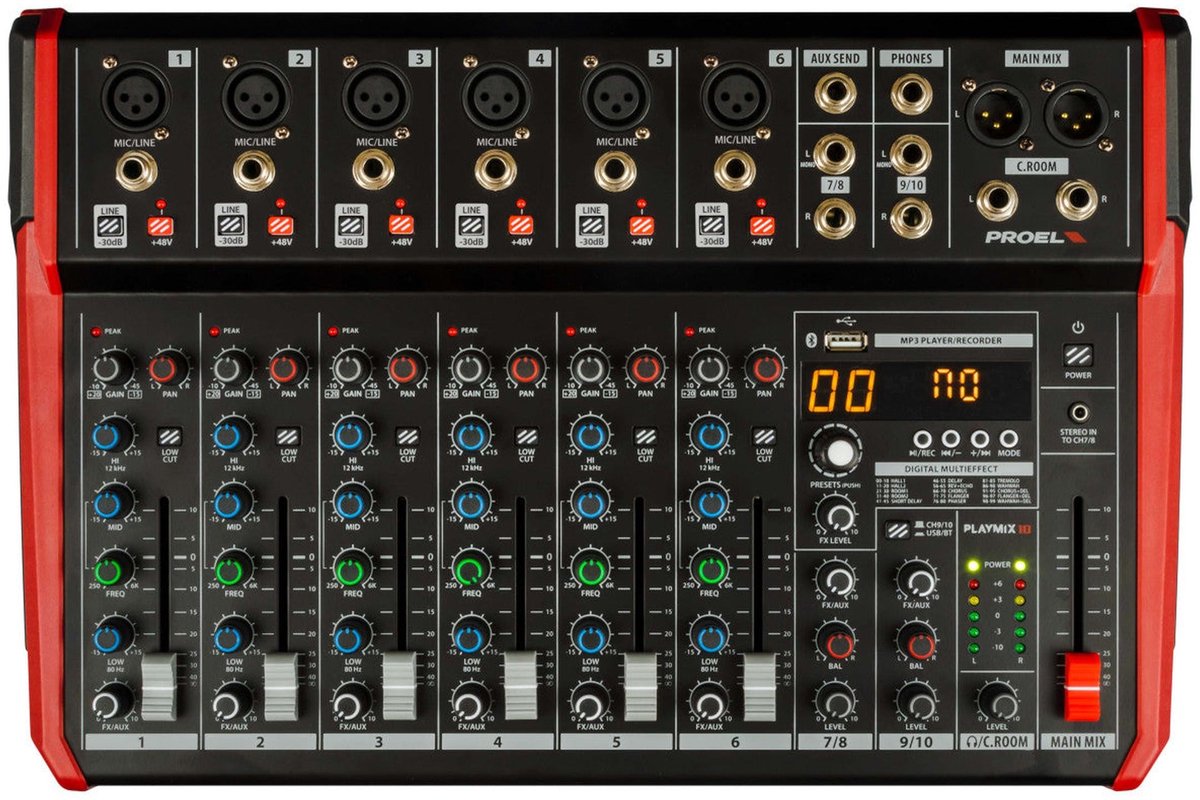 Proel PLAYMIX10 10-kanaals mixer met DSP, USB en Bluetooth
