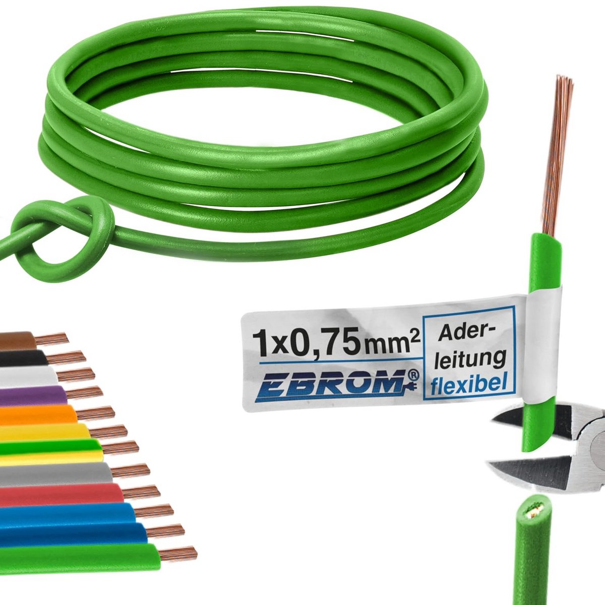 Flexibele Enkele Ader PVC Kabel H05V-K 0,75 mm² - Diverse Lengtes
