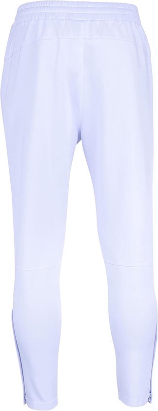 Witte trainingsbroek met ritsen aan de onderkant van de pijpen.