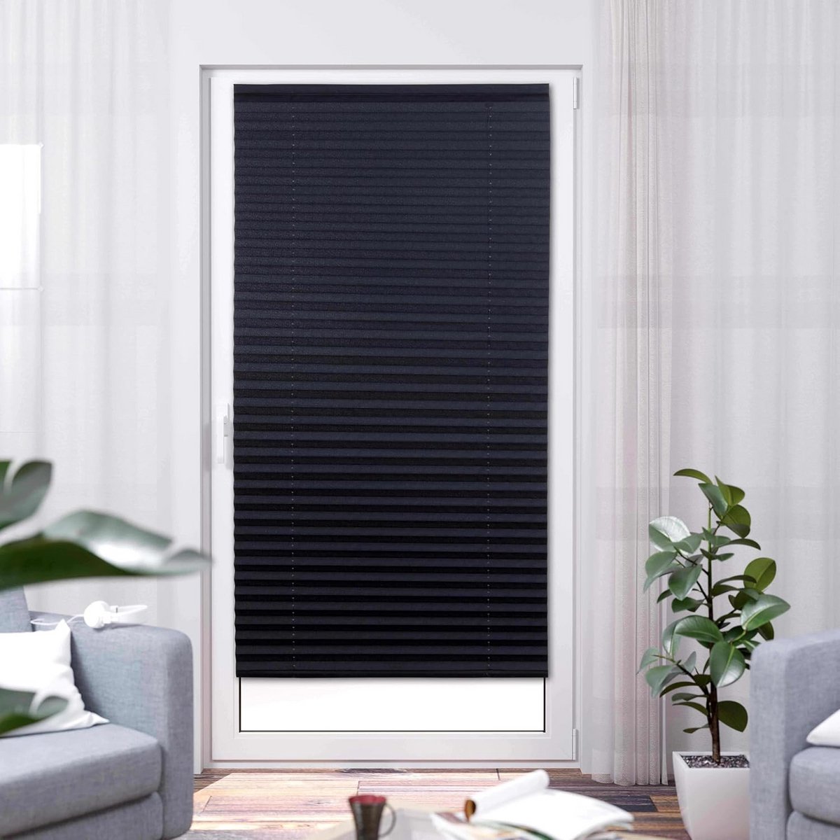 Zelfklevend Plisségordijn Grijs - Lichtdoorlatend Raambekleding