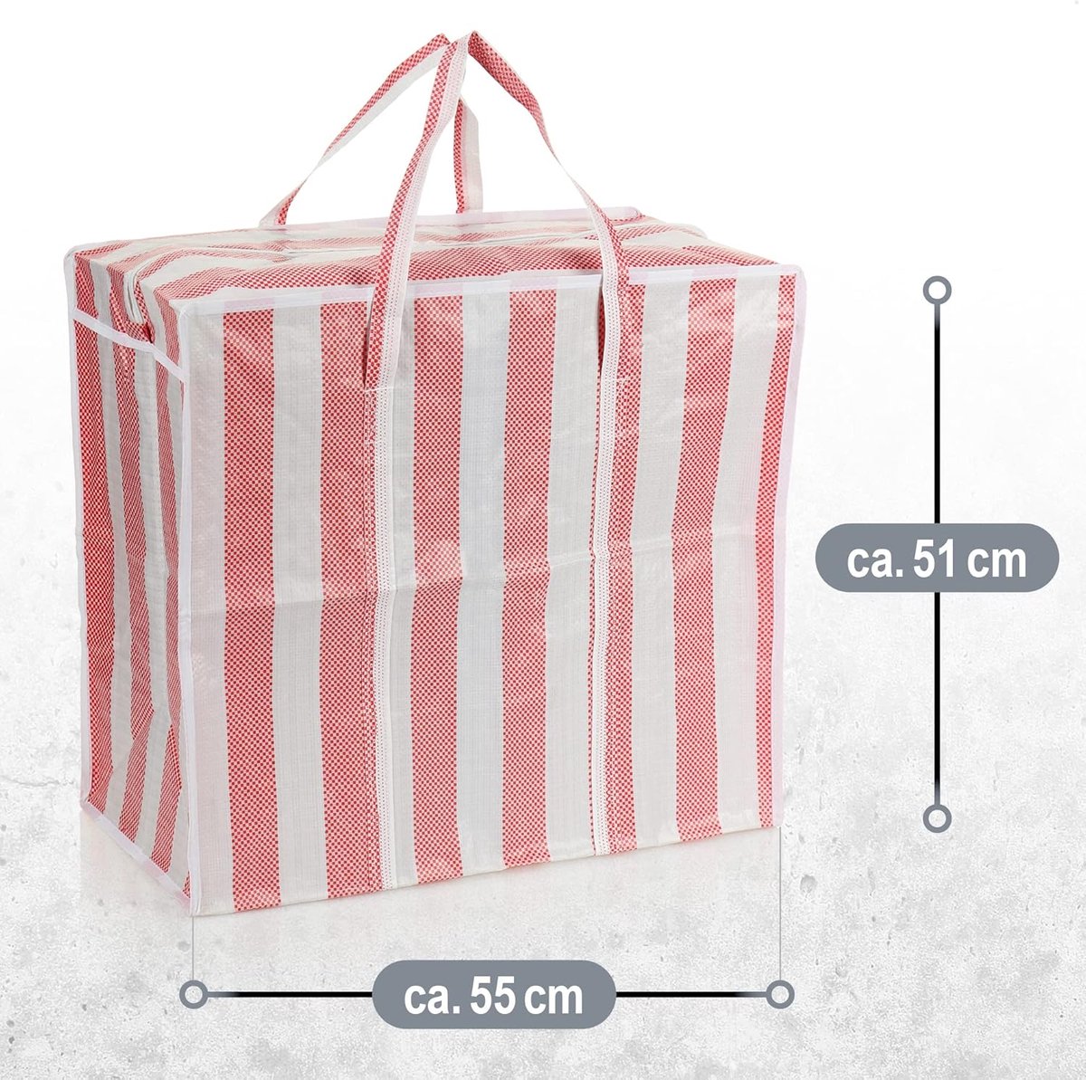 Candala 3x boodschappentas Jumbo - plastic tassen gestreept - XL boods