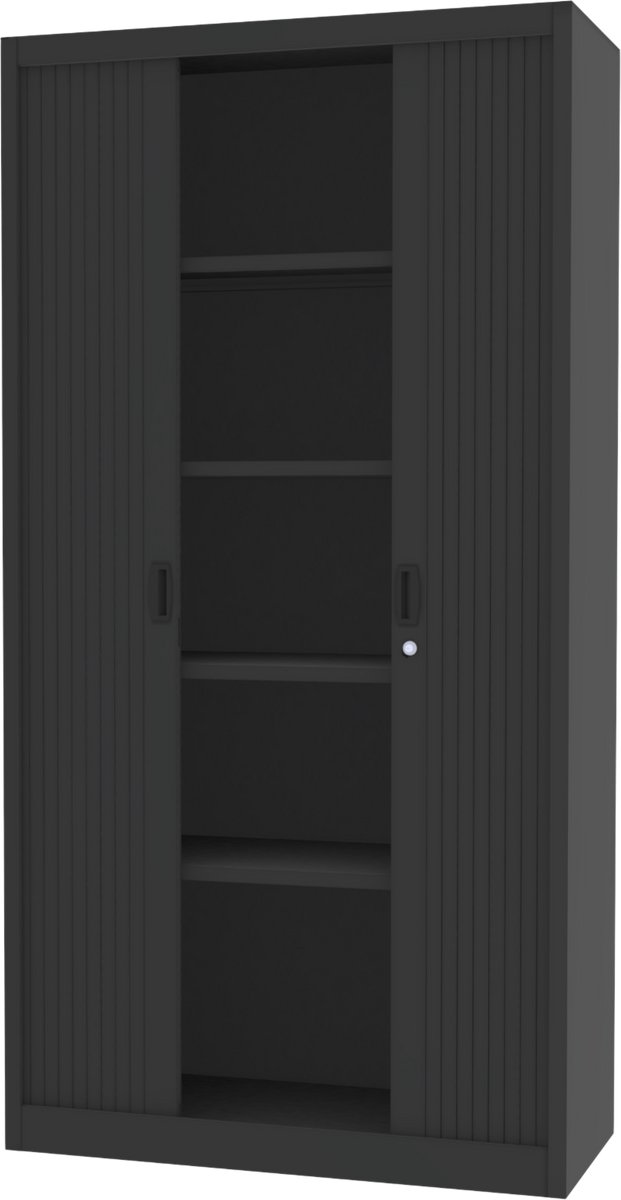 Povag Roldeurkast - Opbergkast met slot - Kantoorkast - 195x100x45 cm - Zwart