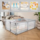 Baby Grondbox – Speelbox – Kinderbox – Playpen – Kruipbox – Babybox – Ballenbak – 120 x 180 cm – Met Foam Speelmat – Met Speelballen – Met Basket Net – Met 2 Optrekhandvatten – Met Rits Opening – Lichtgrijs
