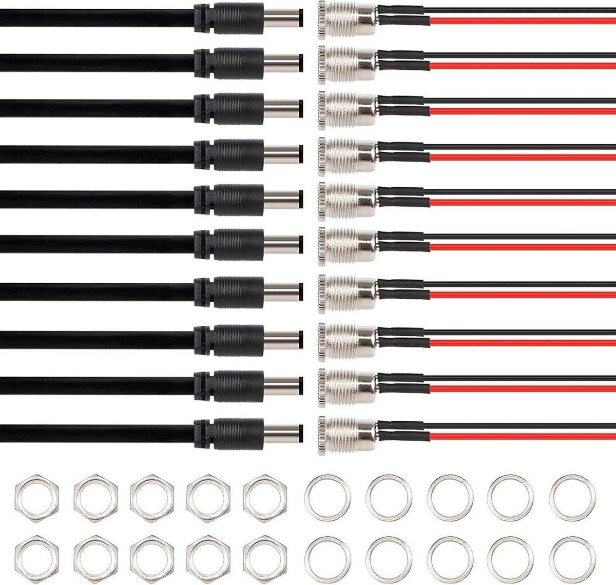 10 Stuks DC Stroomkabel met 5.5x2.1mm Connector Set Mannelijk en Vrouwelijk
