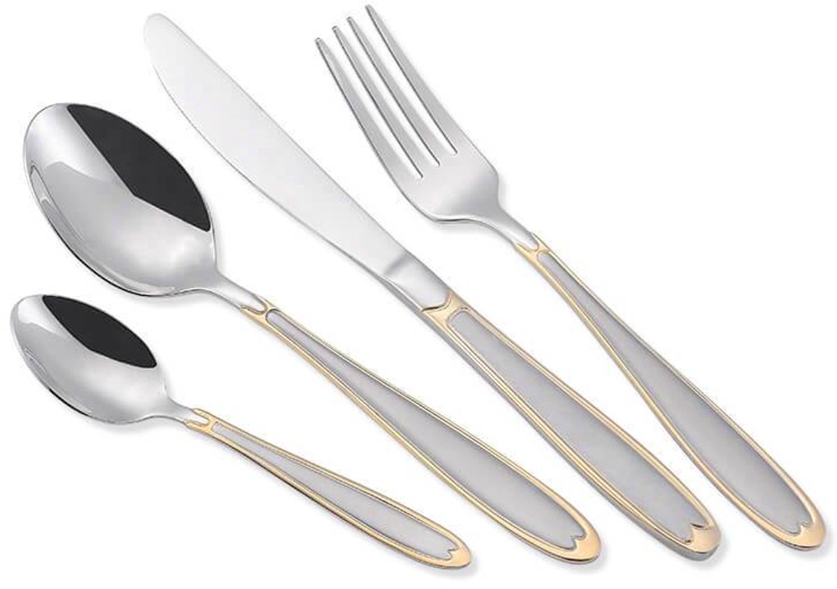 Maestro - Bestek set 24 stuks voor 6 personen | Gemaakt van 18/10 roestvrij staal | Zilver/Goud