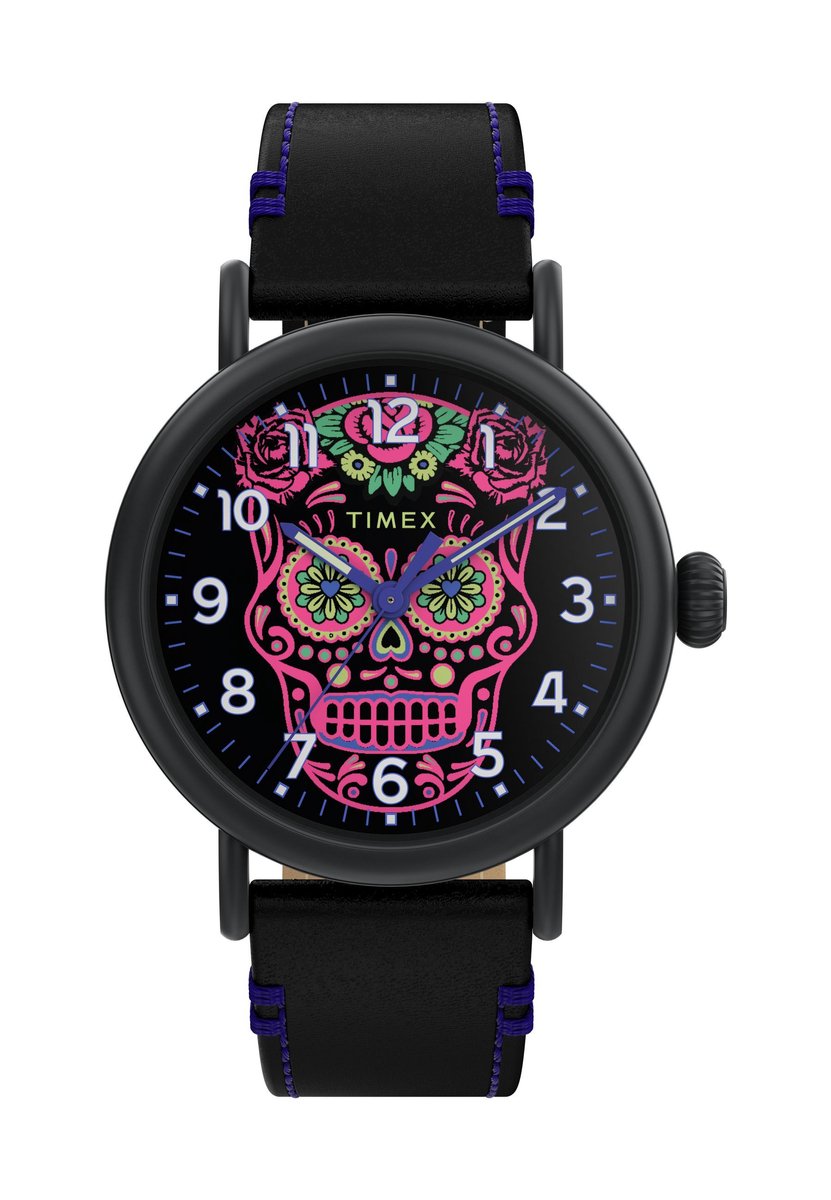 Timex Timex Waterbury Standard Dia De Los Muertos Quartz Analoog Horloge Zwart Behuizing Gemaakt Van 100% Low Lead Brass En Een Armband 100% Leer 20 mm TW2V67600AJ