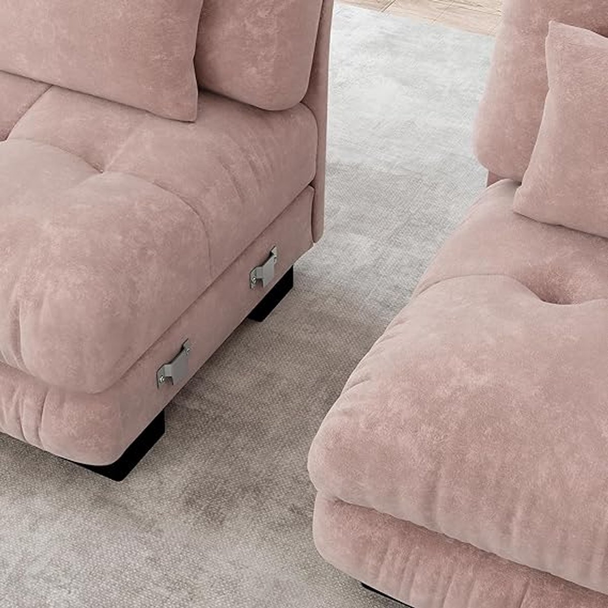 2-Zits Bank Cloud Sofa 220 x 77 x 81 cm – Chenille Roze – Modulaire Dubbelbank met Lendenkussens & Sierkussens – Luxe Comfortbank voor Woonkamer – Pauwhome