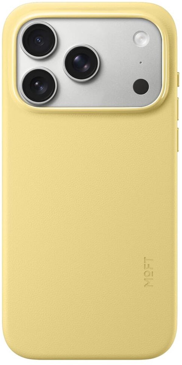 MOFT Hoesje Geschikt voor iPhone 17 Pro - MOVAS Snap Back Cover - Compatibel met MagSafe - Vegan Leer Case - Beschermhoes Dun - Duurzaam - Geel