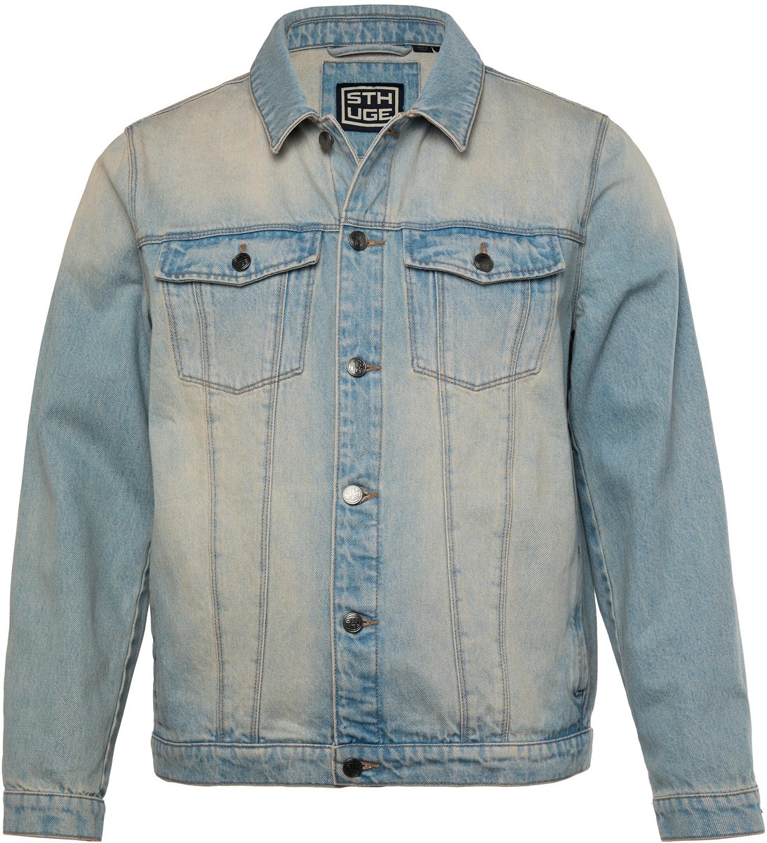 STHUGE - Heren - Denim jack borstzakken knoopsluiting - Gebleekt denim - Maat L