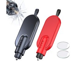 2 stuks - Raambreker - 2-in-1 - Gordelsnijder - Veiligheidshamer - met riemsnijder en reddingshamer - met testglas - noodhamer - sleutelhanger - reddingsgereedschap - voor auto's, bussen en andere voertuigen - 105*30*17mm - rood, zwart