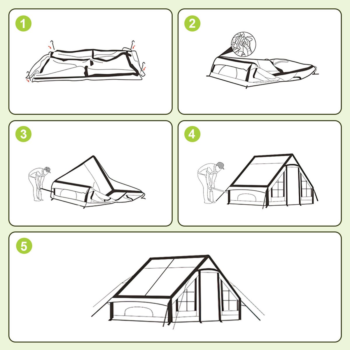 opblaasbare tent opblaasbare glamping tent Waterdicht Tot 4 personen Beige Camping, Tuin, Glamping 300x210x200cm – foto 5