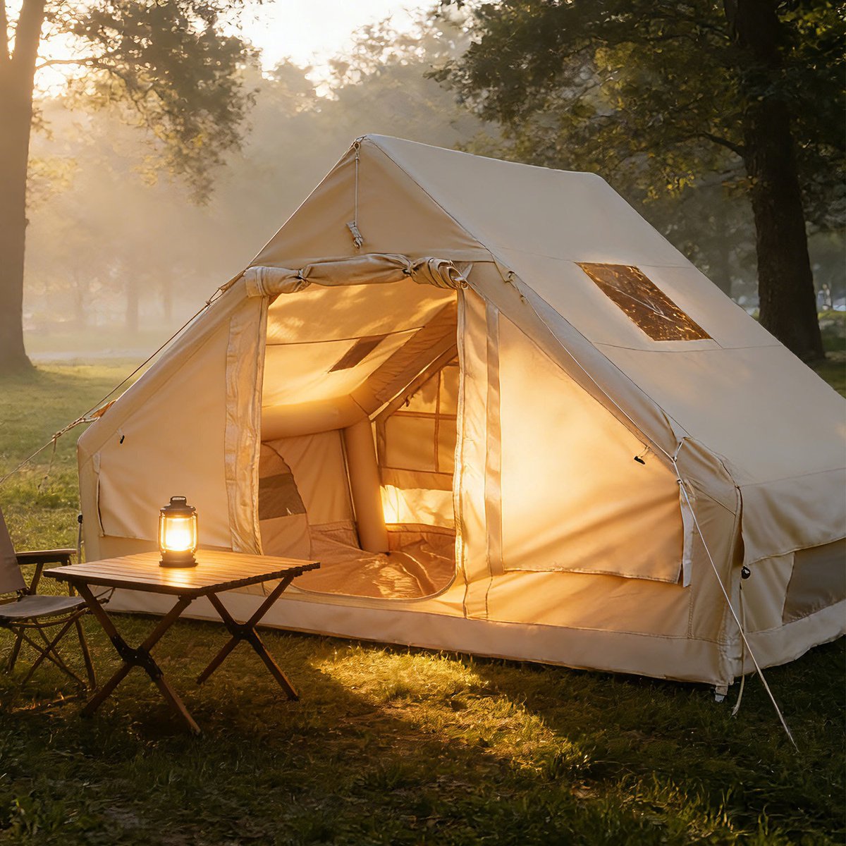 opblaasbare tent opblaasbare glamping tent Waterdicht Tot 4 personen Beige Camping, Tuin, Glamping 300x210x200cm – foto 7