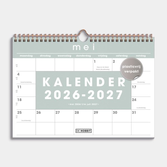 Hobbit - Maandkalender 2026-2027 - 1 maand op 1 pagina - Maandplanner - A4 (21 x 29,7 cm) - Grijsgroen