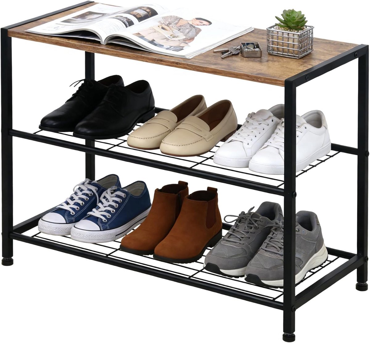 Imperatoris - Schoenenkastje - Schoenenrek - ‎60 x 30 x 43 cm - Schoenenkast - Schoenenplank - 3 Verstelbare Lagen - Opbergen van Schoenen - ‎‎‎Voor 6 Paar Schoenen - Metaal - Bruin