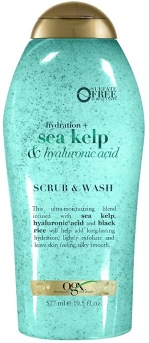 OGX Hydration + Zeewier & Hyaluronzuur Body Scrub – Sulfaatvrije Exfoliërende Douchegel met Zwarte Rijst 577ML
