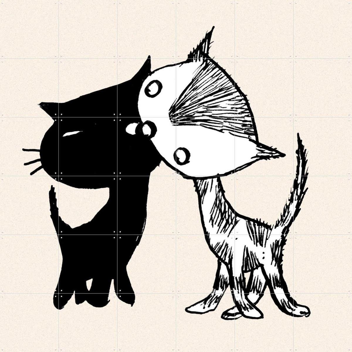 IXXI Pim & Pom 1, Fiep Westendorp - 120 x 120 cm - Gratis ophangtool - Grote wanddecoratie en posters - Illustraties, Line art, Cartoonesk, Speels