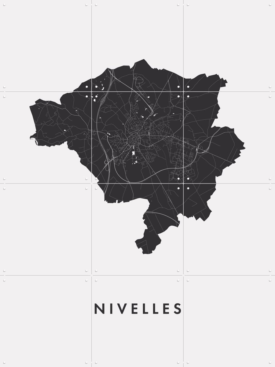 IXXI Nivelles City Map, Kunst in Kaart - 60 x 80 cm - Gratis ophangtool - Grote wanddecoratie en posters