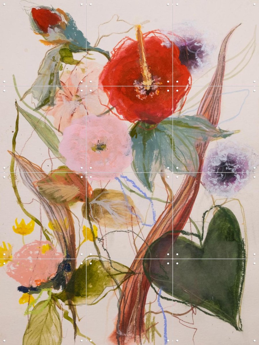 IXXI Flower Mix No. 1, Leigh Viner - 60 x 80 cm - Gratis ophangtool - Grote wanddecoratie en posters - Gemengde Technieken, Kleurrijk, Abstract