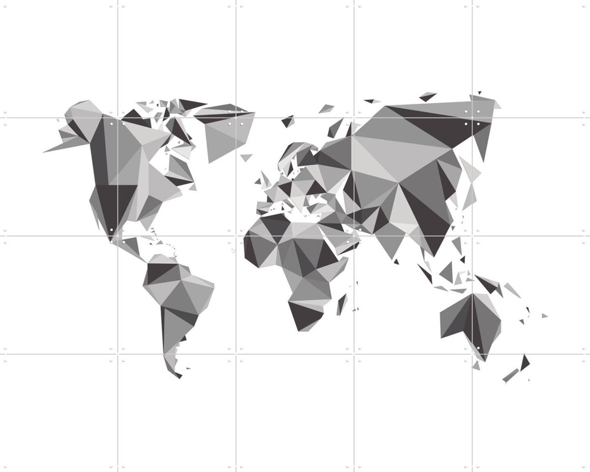 IXXI World Map 3D Chrystal, Kunst in Kaart - 100 x 80 cm - Gratis ophangtool - Grote wanddecoratie en posters - Grafisch Ontwerp, Digitale Kunst