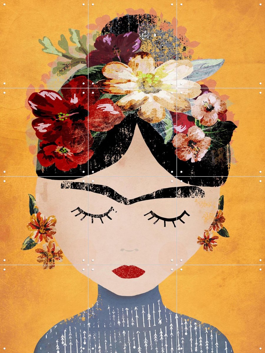 IXXI Frida (Yellow Version), Treechild & Various - 60 x 80 cm - Gratis ophangtool - Grote wanddecoratie en posters - Collage, Grafisch Ontwerp, Pop