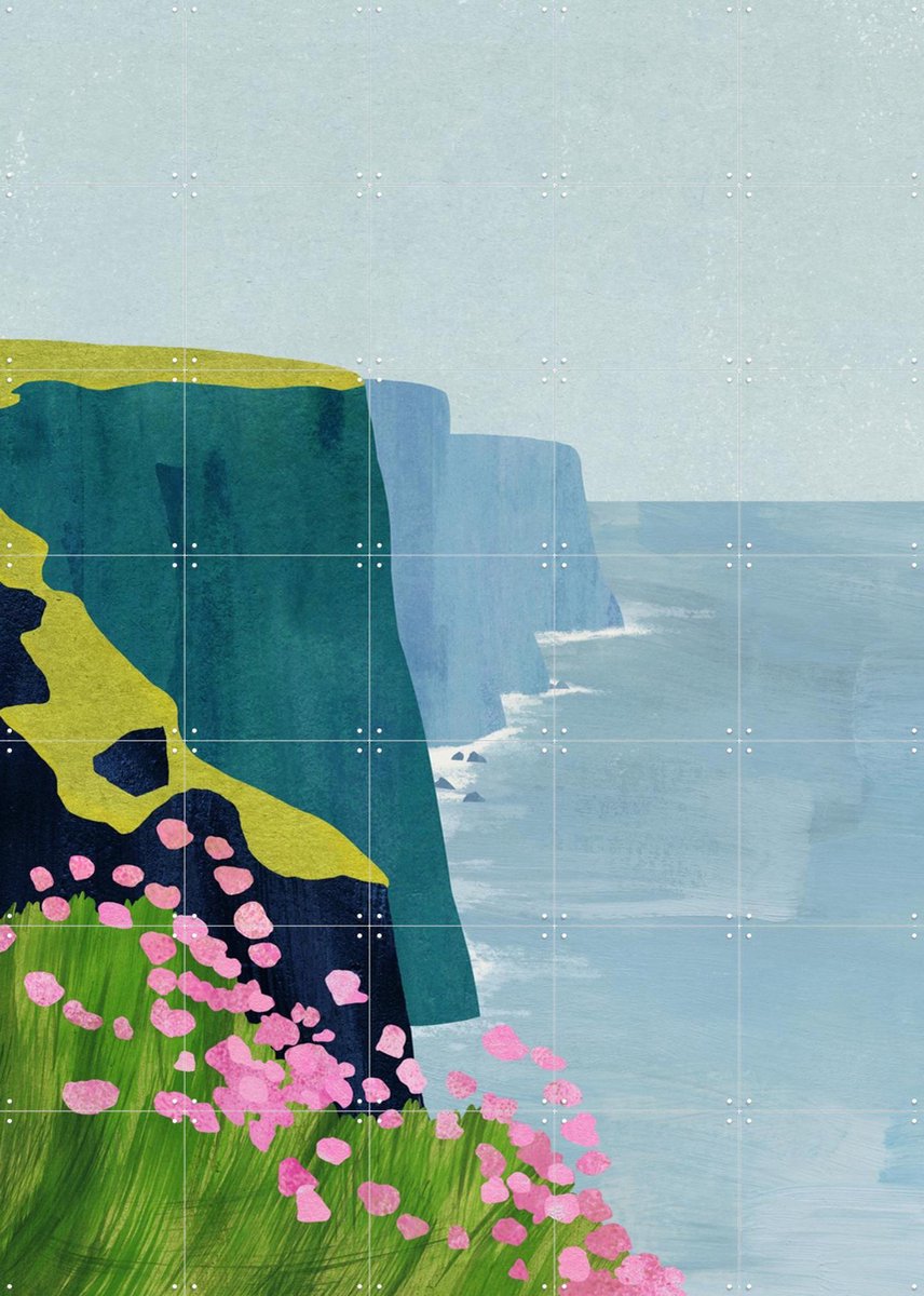 IXXI Cliffs of Moher, Henry Rivers - 100 x 140 cm - Gratis ophangtool - Grote wanddecoratie en posters - Illustraties, Kleurrijk, Digitale Kunst